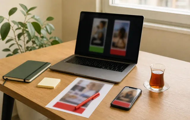 Reklam yönetimini temsil eden çalışma masası: iki reklam kreatifinin karşılaştırılması